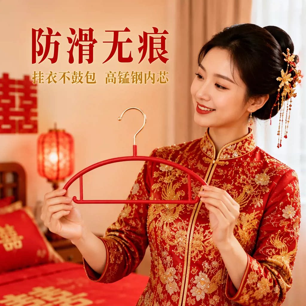 结婚陪嫁专用红色衣架高锰钢树脂