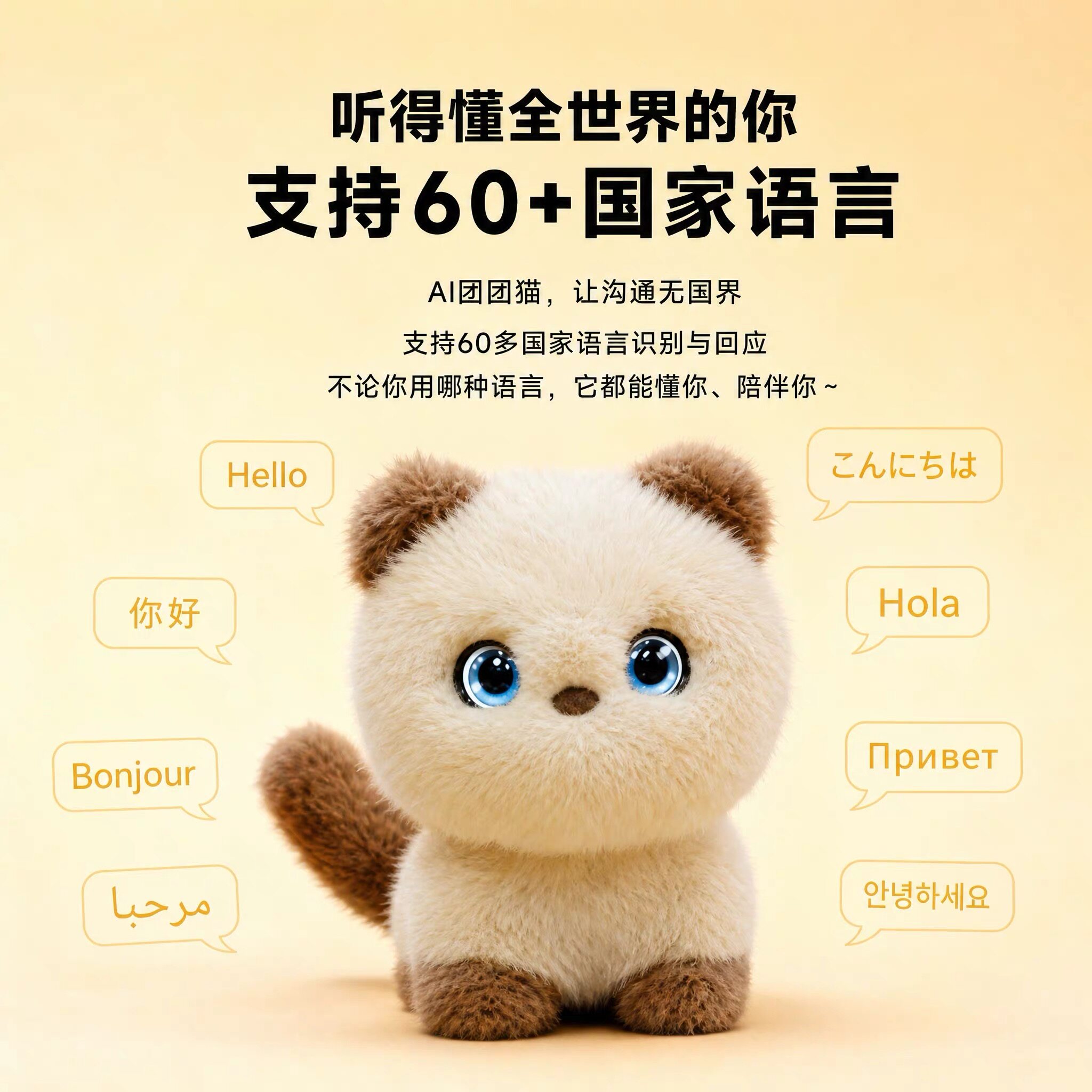 AI团团猫智能毛绒挂件AI萌宠互动玩偶随身陪伴治愈系女生生日礼物
