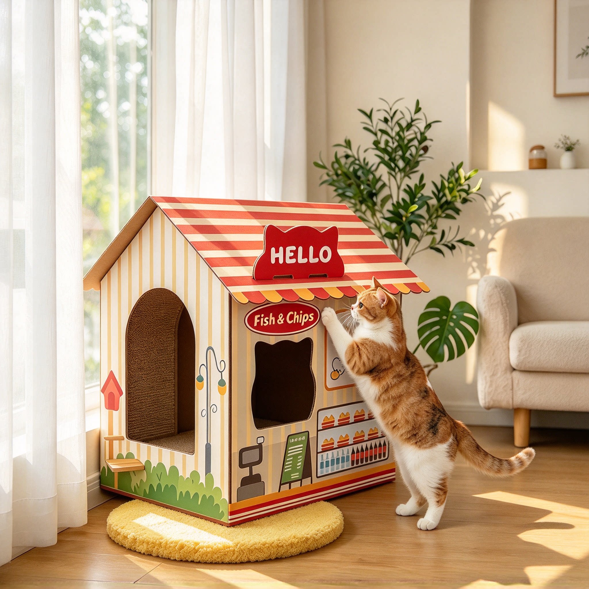 猫抓板猫窝不掉屑通用造型别墅猫咪玩具屋瓦楞纸磨爪房子猫形纸箱