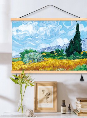 梵高油画艺术布艺挂画墙布装饰画B免打孔餐厅卧室遮挡画挂布背景