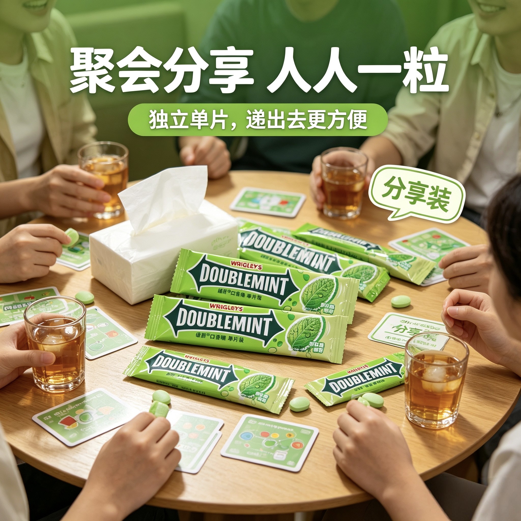 绿箭口香糖便携口袋薄荷零食独立单片装清新爽口家庭囤货零食