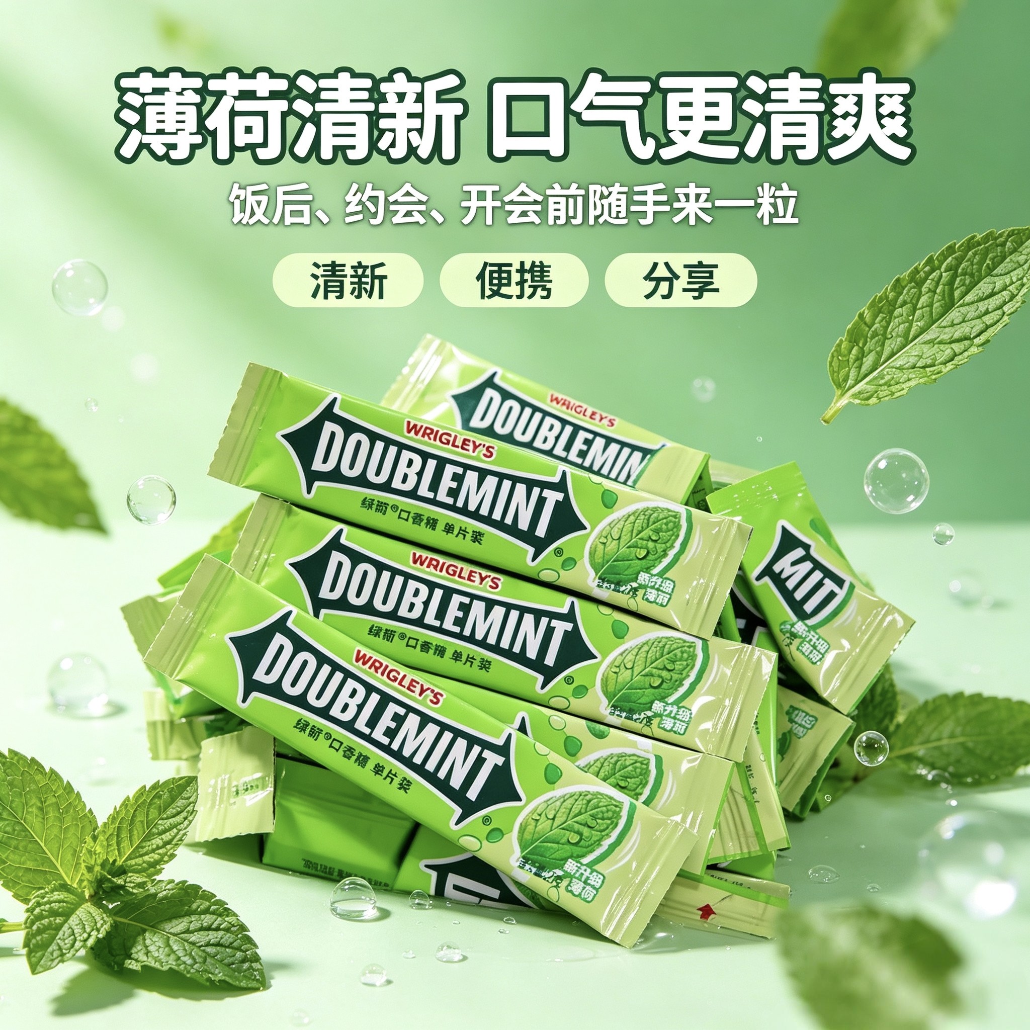绿箭口香糖单片独立薄荷零食清凉口感随身便携多规格囤货装