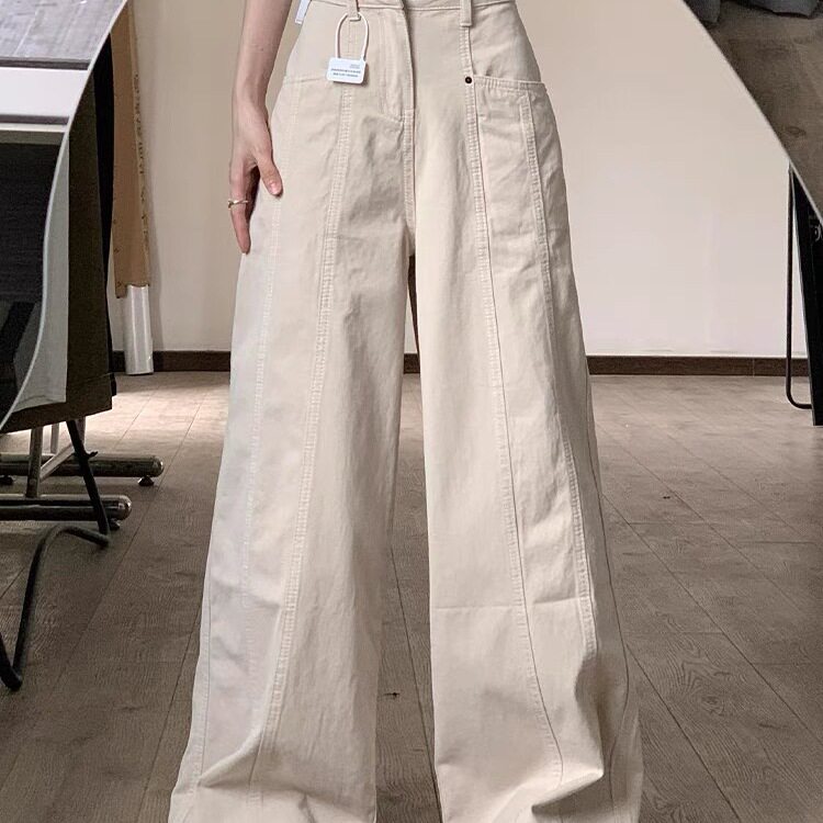 杏色工装牛仔裤女春秋季
