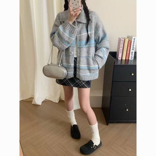 韩系慵懒风翻领单排扣毛