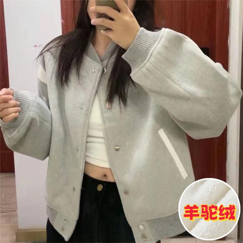 灰色复古风拼色短外套女