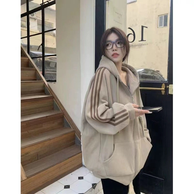 加绒加厚连帽开衫卫衣秋