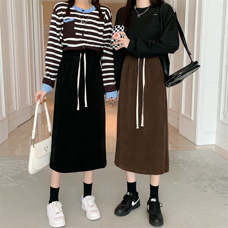 咖色半身裙女高腰黑色棕