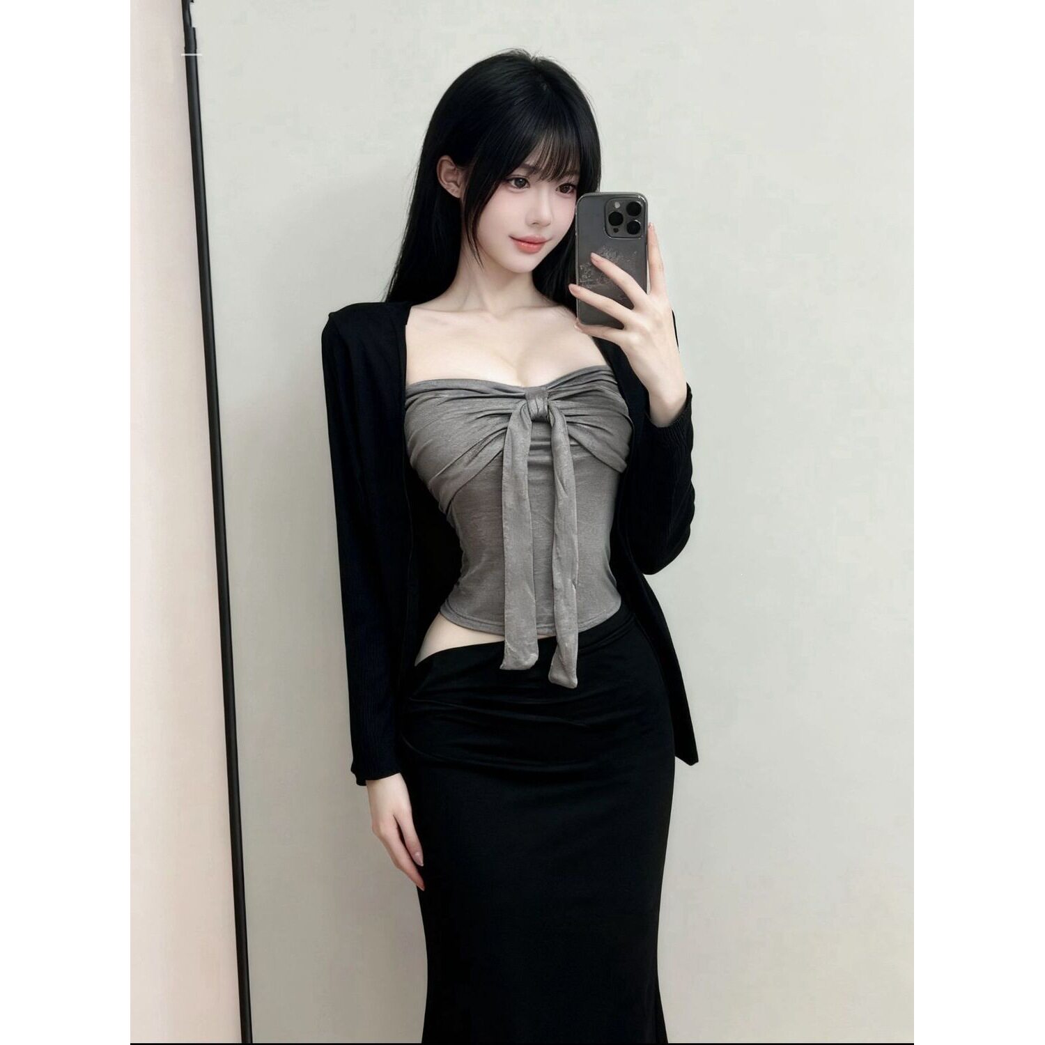 韩系高级感黑色针织外套