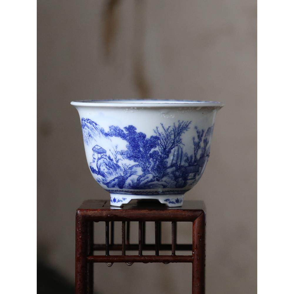《微莲盆》姜永慧微莲苑微型碗莲睡莲青花陶瓷三足花盆无孔水培钵