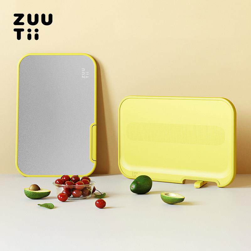 ZUUTii北欧风格不锈钢双面抗菌菜板 可站立柠檬黄健康切菜板