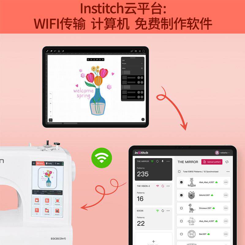 普林EOC05绣花机家用电脑绣花机小型触摸屏多功能名字贴
