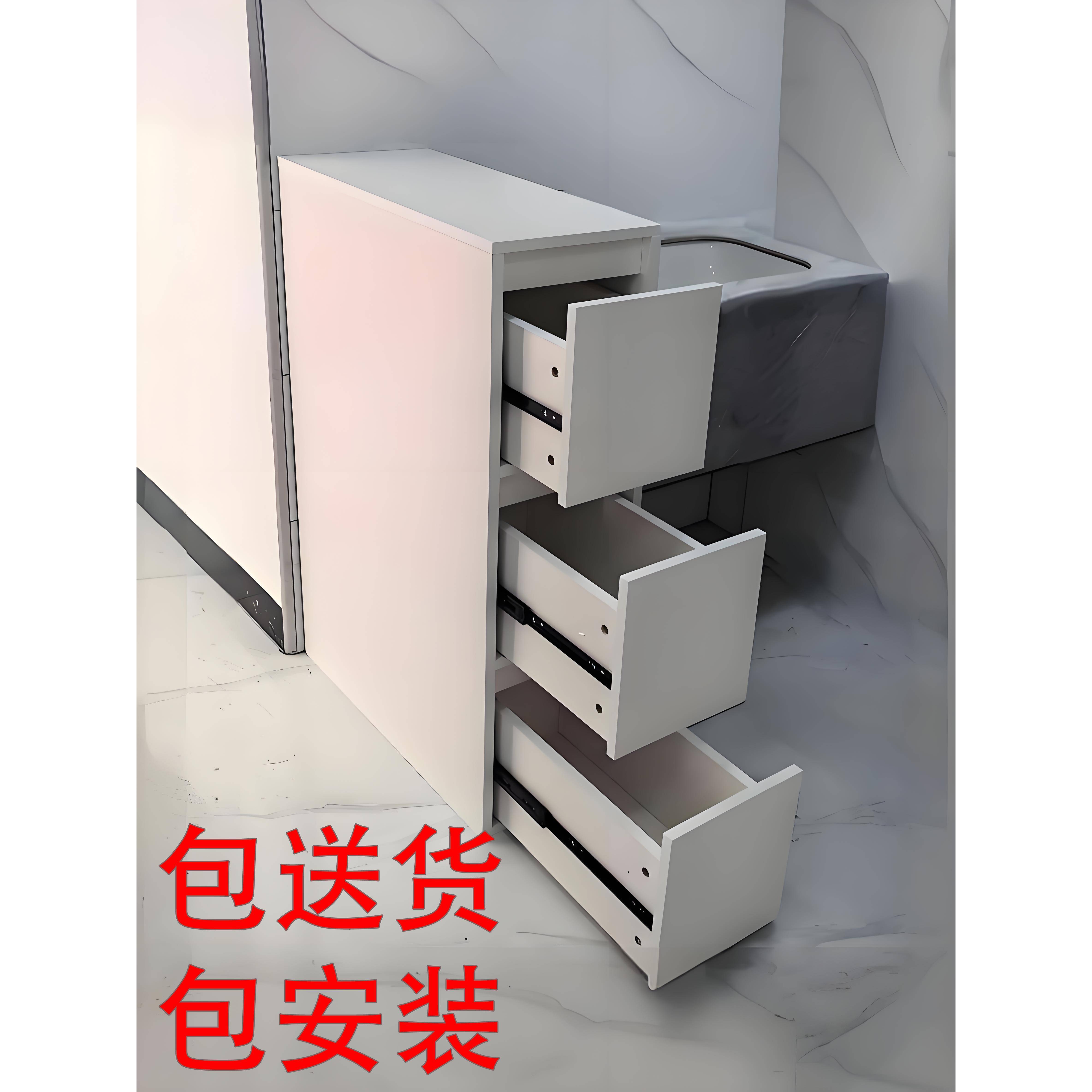 半墙浴室柜隔断柜储物柜浴室干区一体化柜侧柜拉出柜洗脸盆区储物