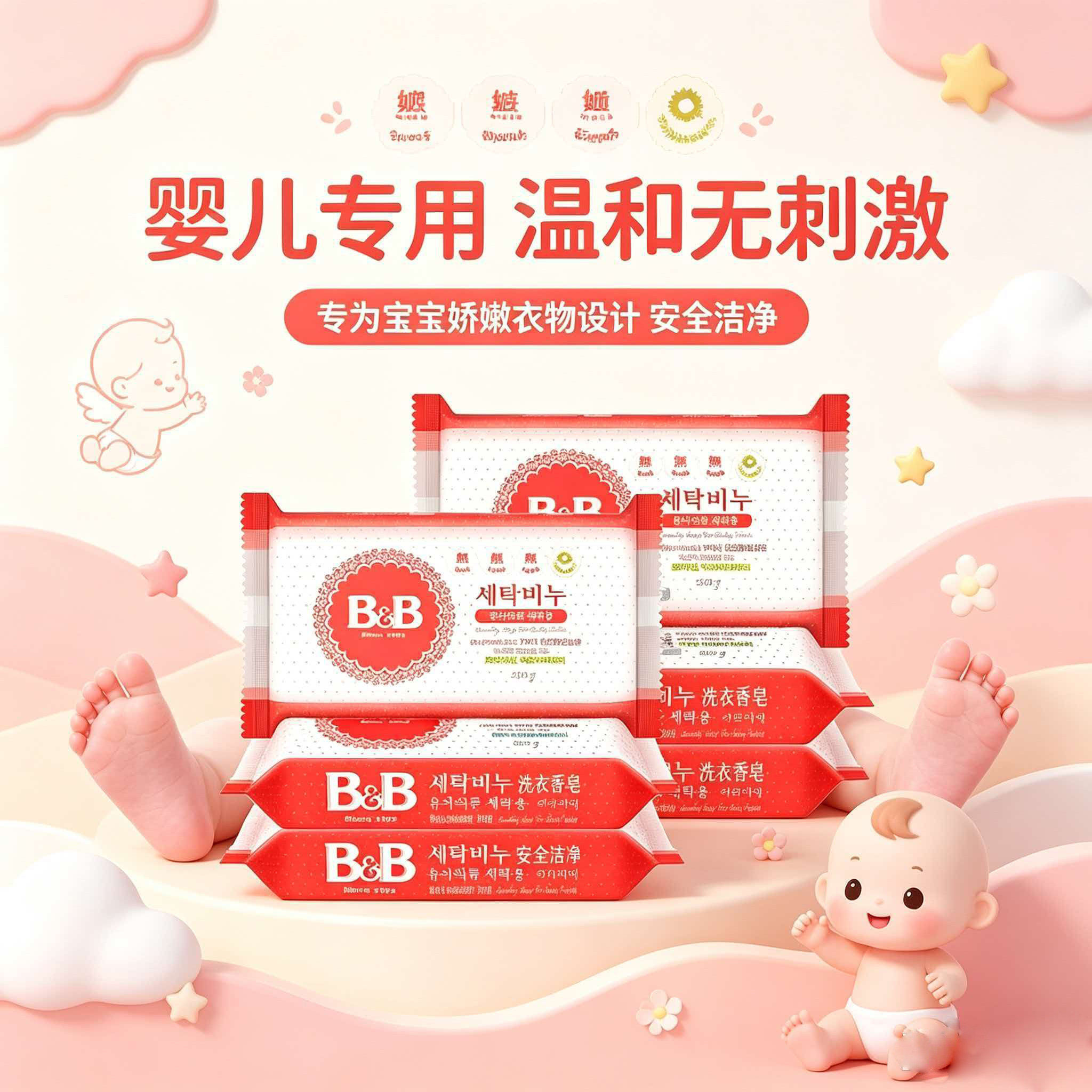 保宁洋槐香6块无荧光宝宝新生儿植物洗衣皂B&B皂抑菌去污尿布皂