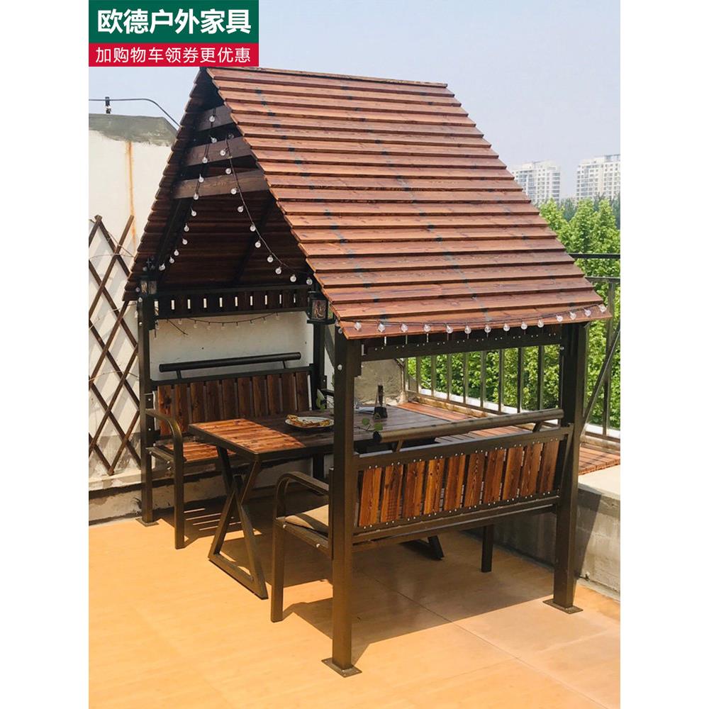 凉亭小木屋防腐木户外遮阳庭院花园室外铁艺移动组装碳化木亭露台