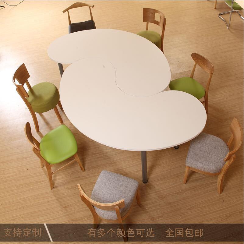 创意椭圆形会议桌公司面试洽谈桌异形学校图书馆服务中心接待桌椅