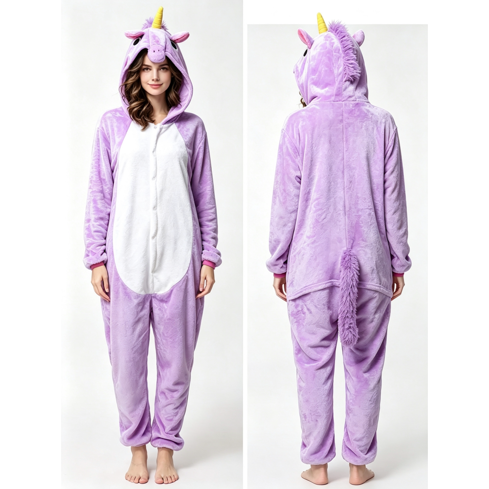 Onesie梦幻紫独角兽卡通动物连体睡衣情侣冬家居万圣节unicorn