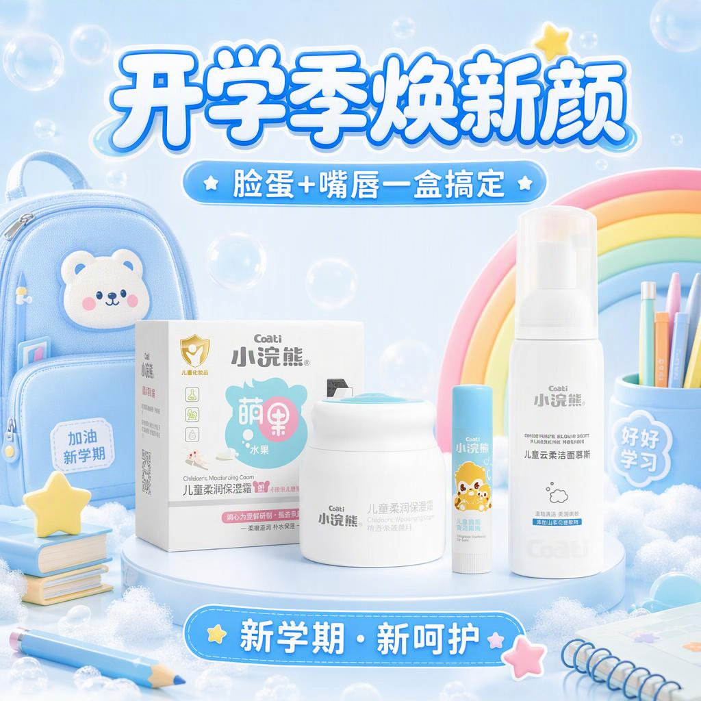 小浣熊儿童面霜保湿滋润开学季新生婴童润肤乳液洁面慕斯盒装