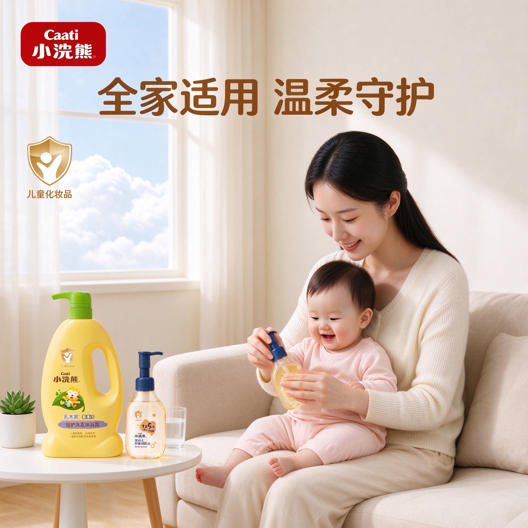 小浣熊乳木果儿童倍护洗发沐浴露儿童润肤油柔润嫩滑全家适用温和