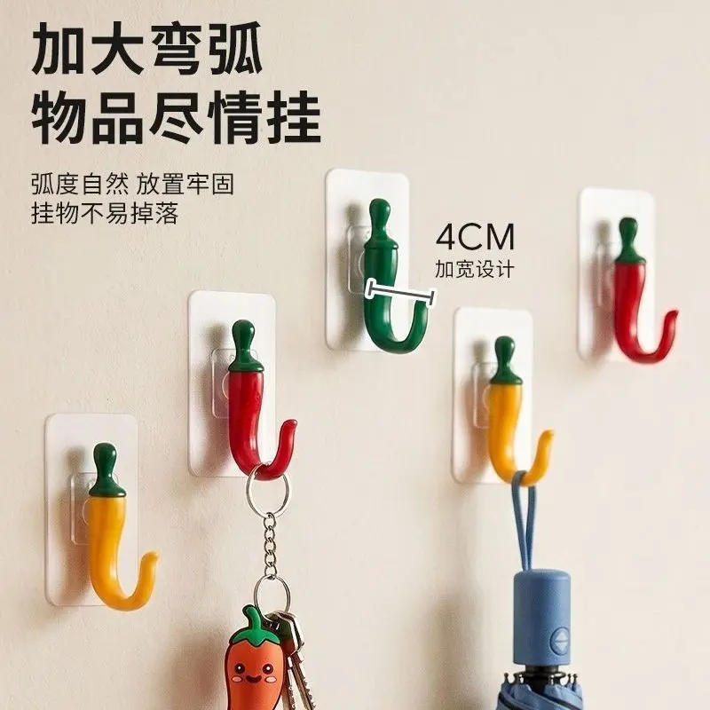 创意辣椒造型挂钩家用玄关壁挂免打孔钥匙衣服挂钩多用收纳粘钩dy