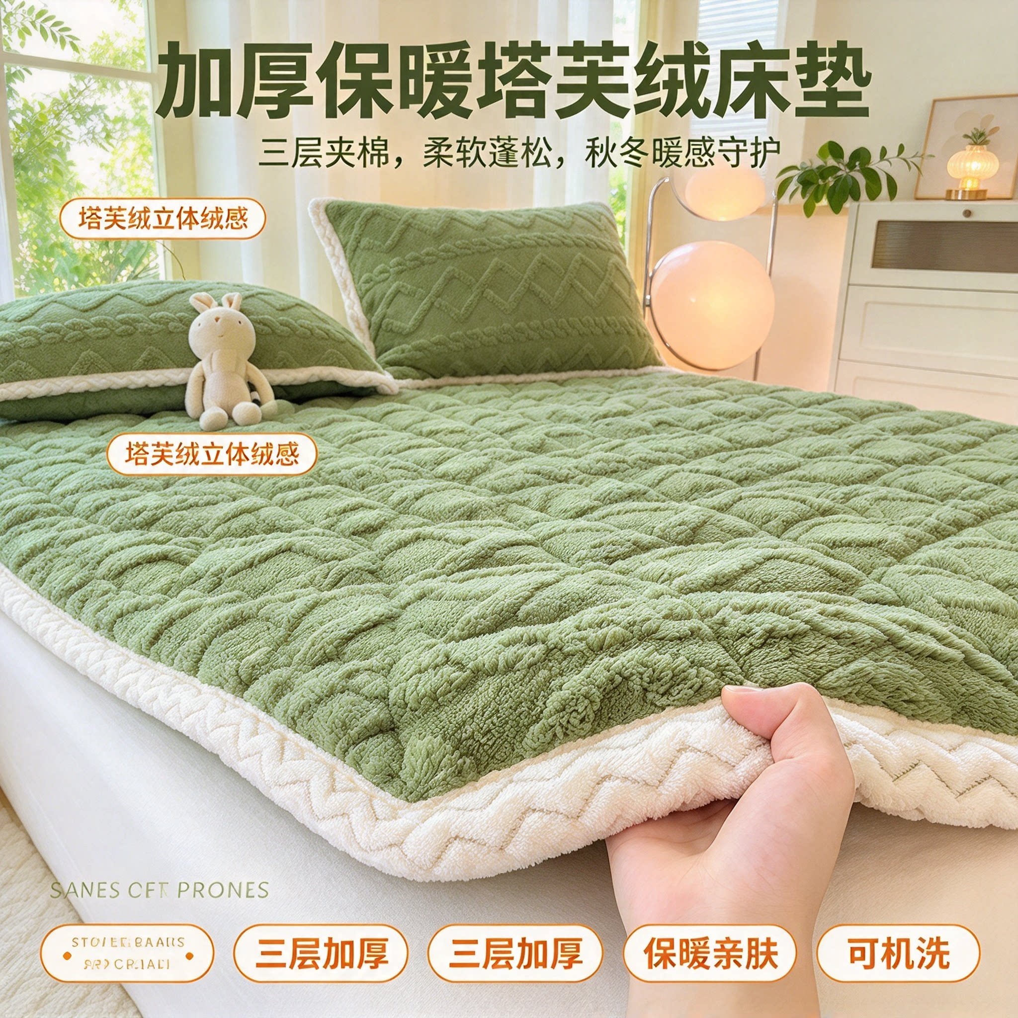 冬季加厚塔芙绒床垫软垫保暖床褥垫宿舍家用床护垫抗静电贴身YL