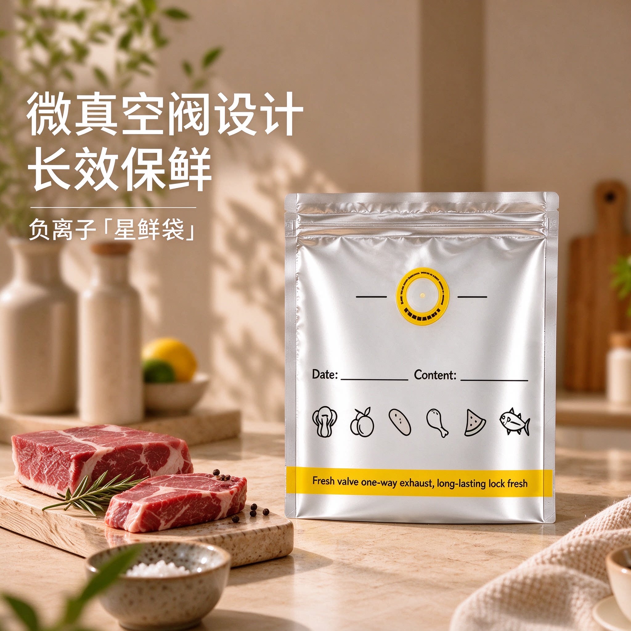 【空阀设计】星鲜袋食品接触级家用抗菌锁鲜易清洗密封排气防潮YL