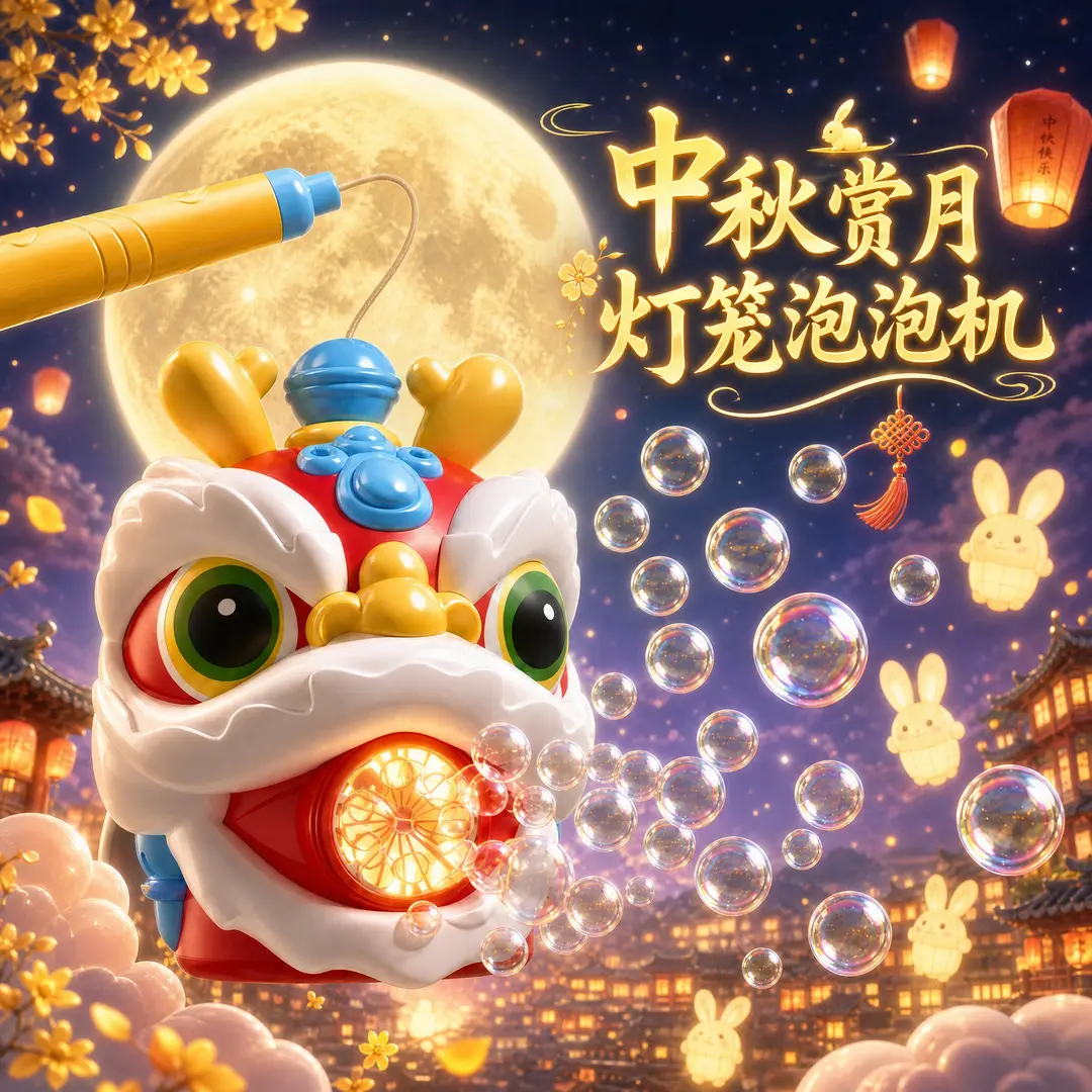 中秋灯笼舞狮醒狮灯笼泡泡机儿童手持全自动多孔吹泡泡投影CL