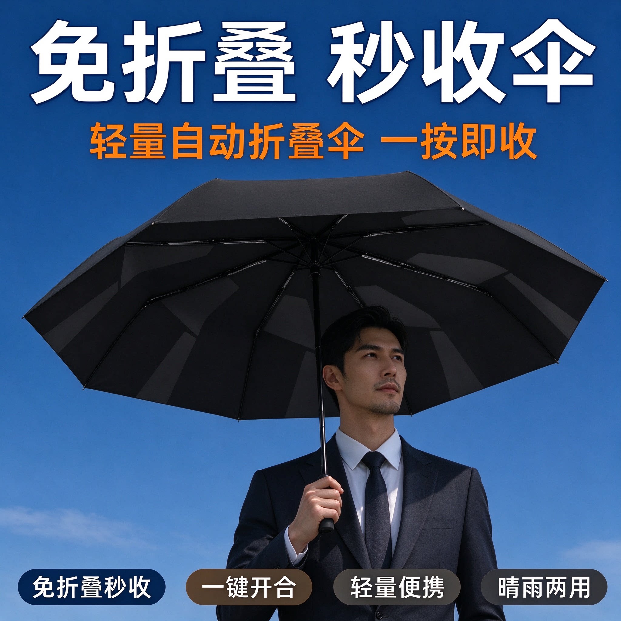 雨伞易收免折叠记忆贴片伞秒收全自动晴雨两用防晒防雨伞CL