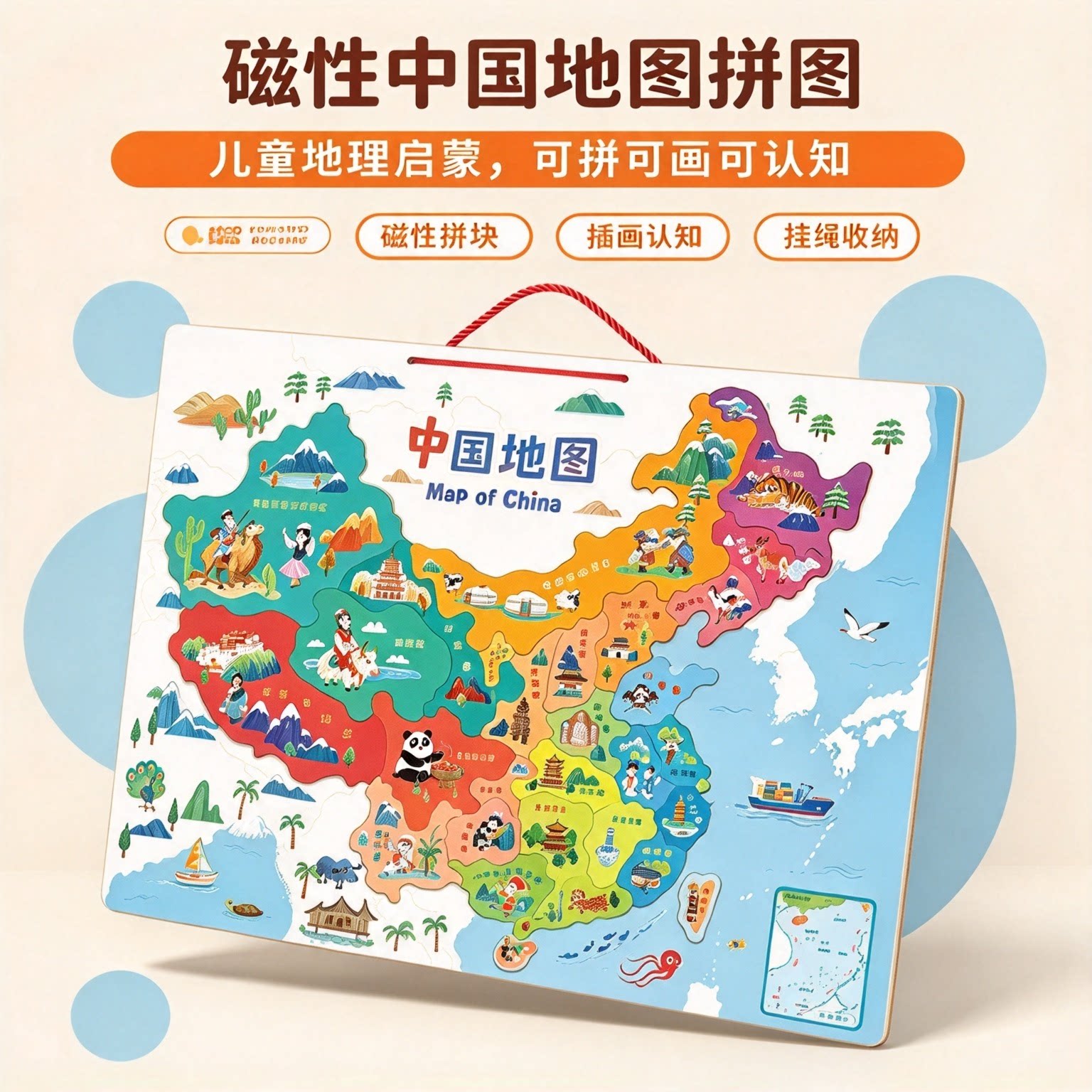 中国世界地图儿童磁吸木质拼图益智玩具地理早教磁力磁性拼图YL