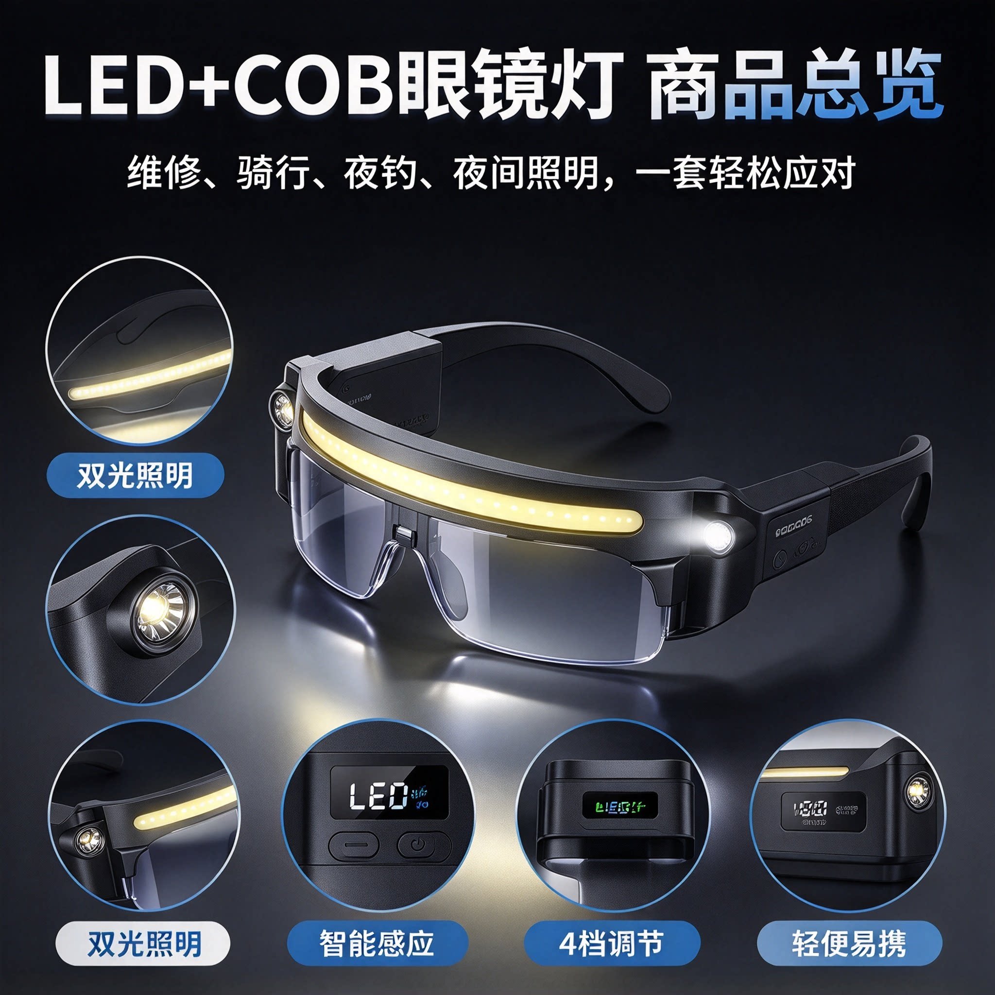 眼镜头灯USB充电护目工作灯户外骑行夜钓便携感应强光头灯YL
