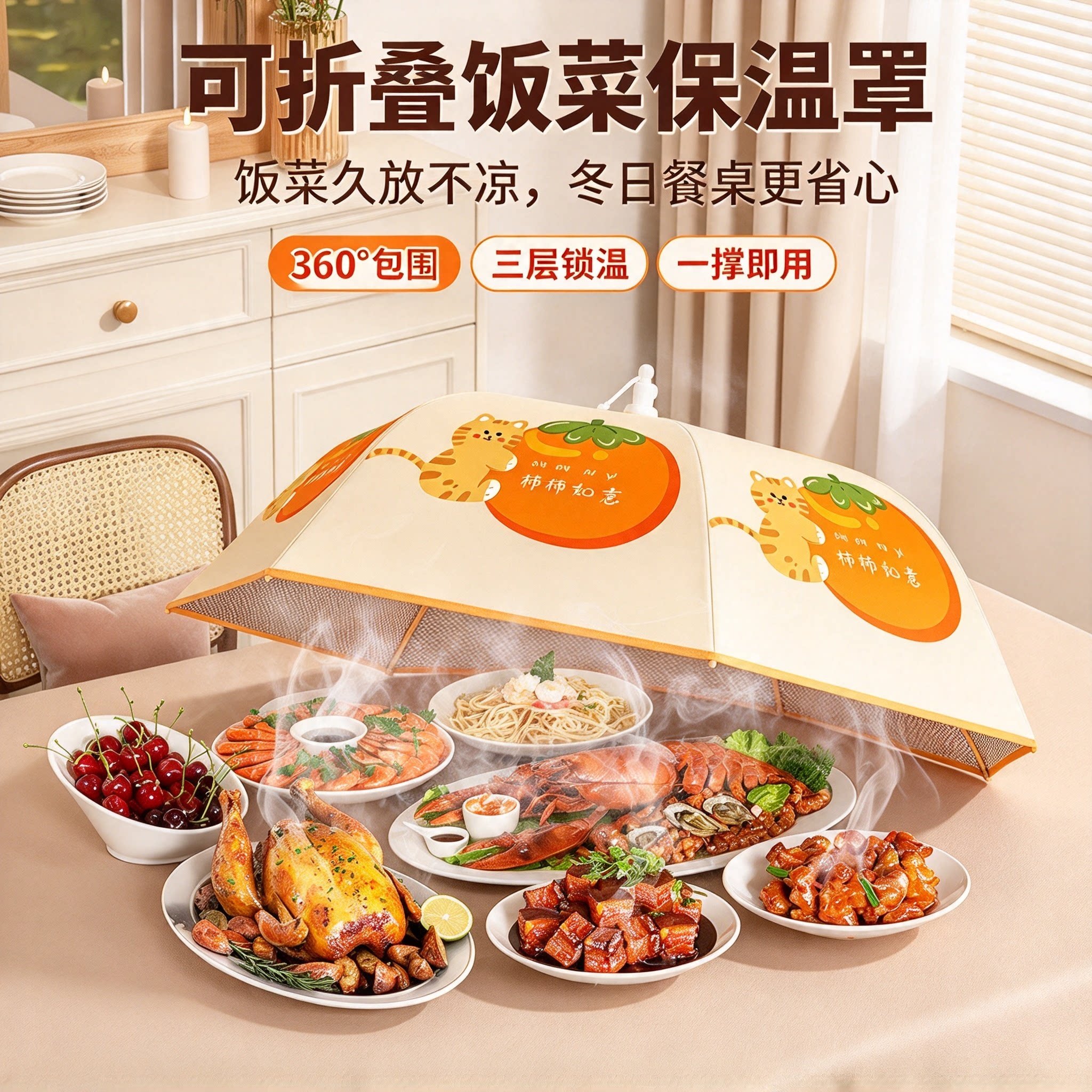 保温菜罩可折叠家用热饭菜食物餐桌饭罩子防尘神器剩菜冬季新款YL