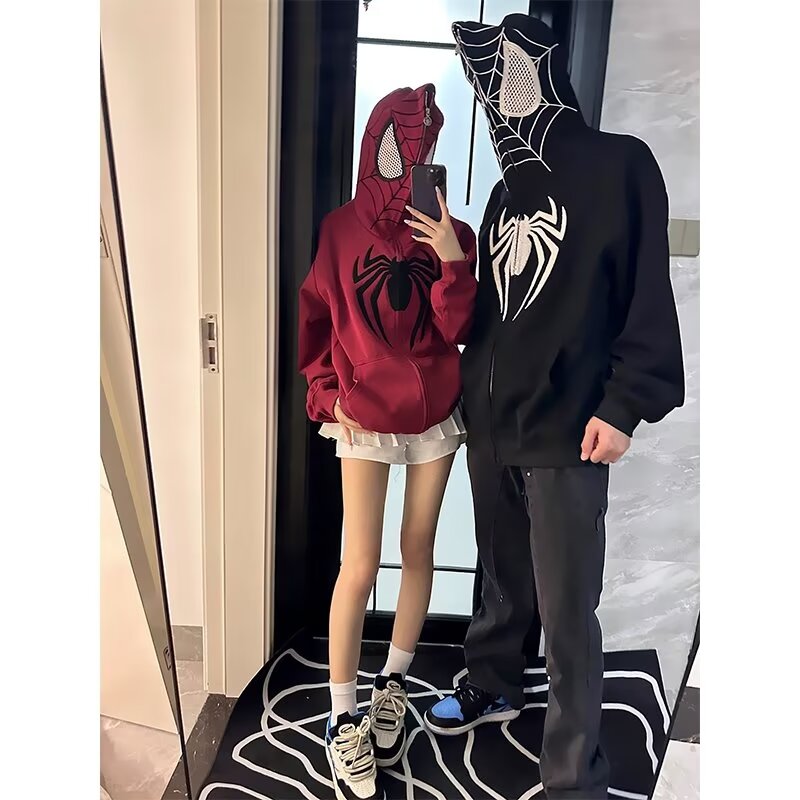 美式高街蜘蛛侠连帽拉链卫衣
