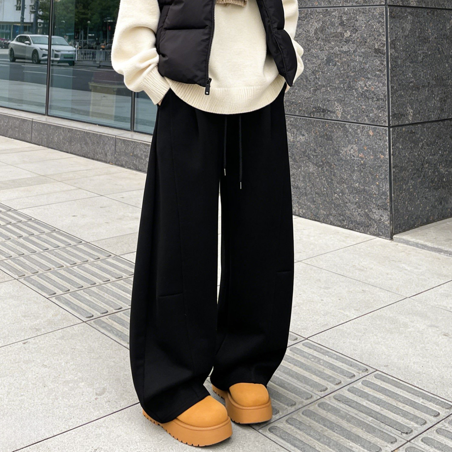 大码弯刀阔腿裤女2026新款春秋季胖妹妹mm宽松显瘦休闲运动卫裤子