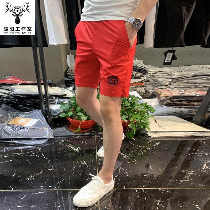 潮男夏季新款个性图案刺绣印花短裤潮流男修身大码潮流中裤五分裤