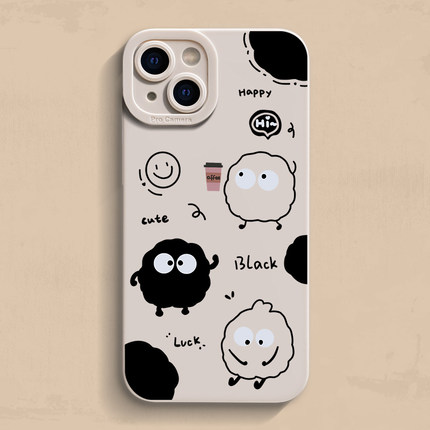 咖啡煤球iPhone17手机壳苹果14pro max个性13创意12高级11男女15液态16硅胶se软简约7/8plus新款xr保护套mini