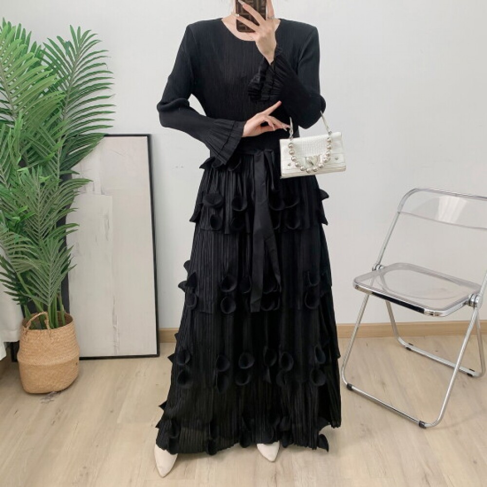 플라라 女士百褶连衣裙 + 腰带套装