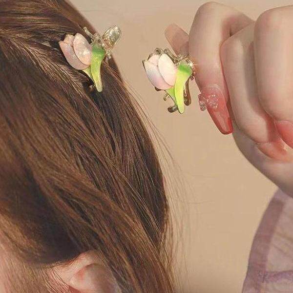 森系仙美郁金香抓夹女夏季发量少小号精致金属发夹流海前额夹子