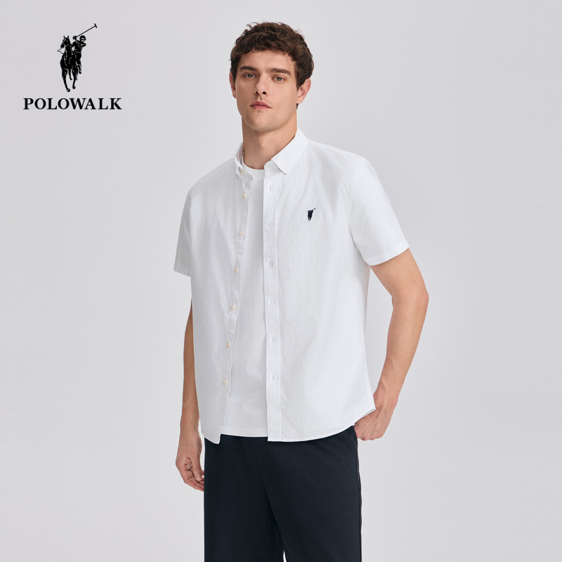 POLOWALK短袖衬衫夏季保罗男士新品简约日常大码立领牛津布衬衣图片