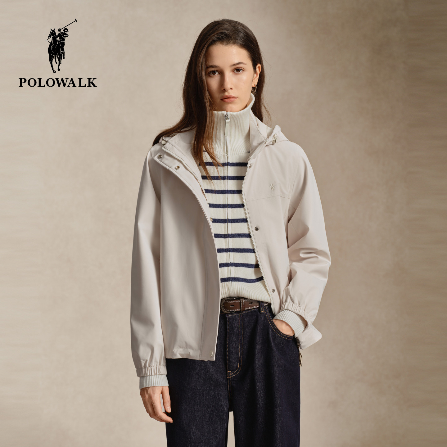 POLOWALK女装2026秋季新品女式连帽休闲长袖外套时尚流行简约