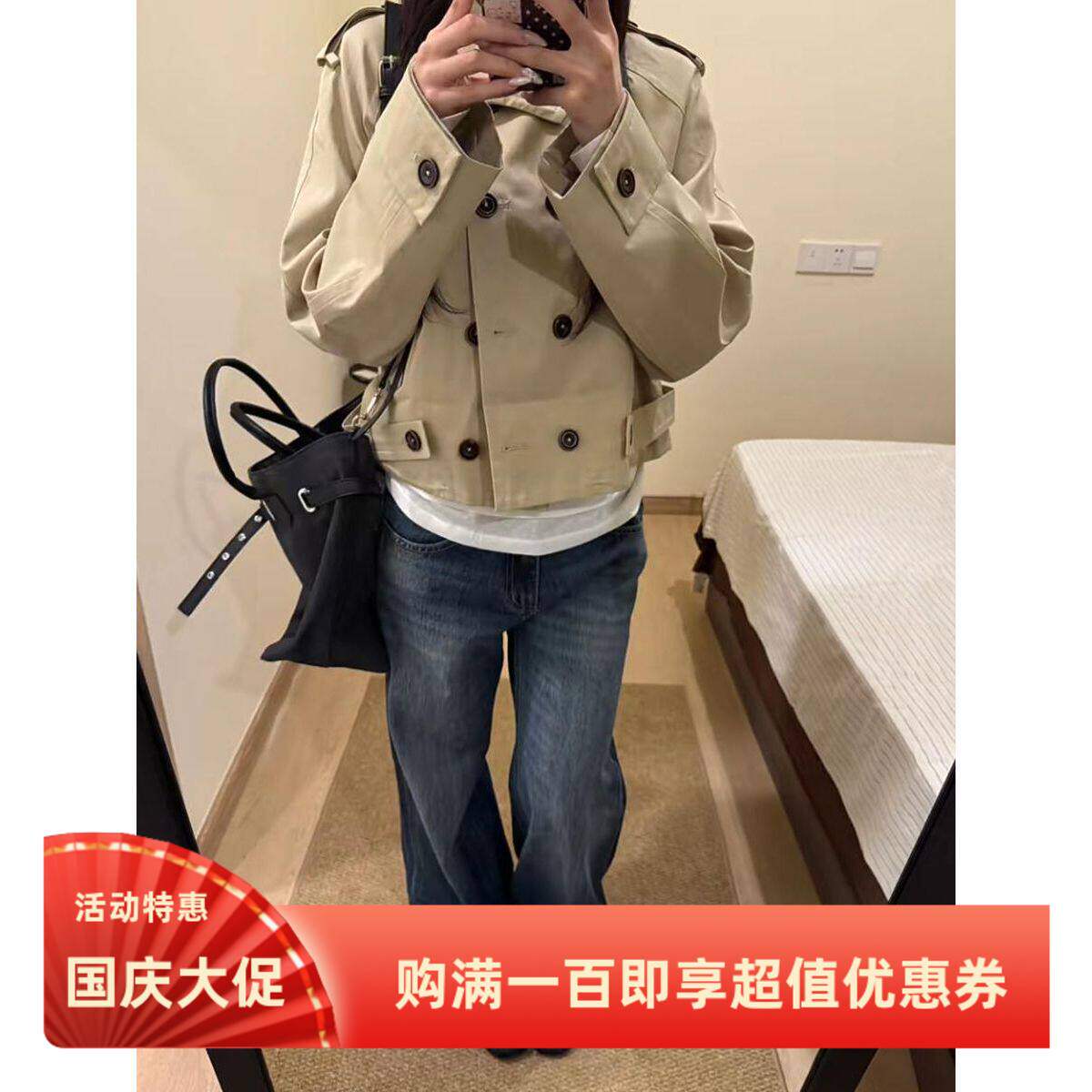 纽约旧事 韩系经典双排扣风衣短外套气质女小个子宽松夹克上衣潮