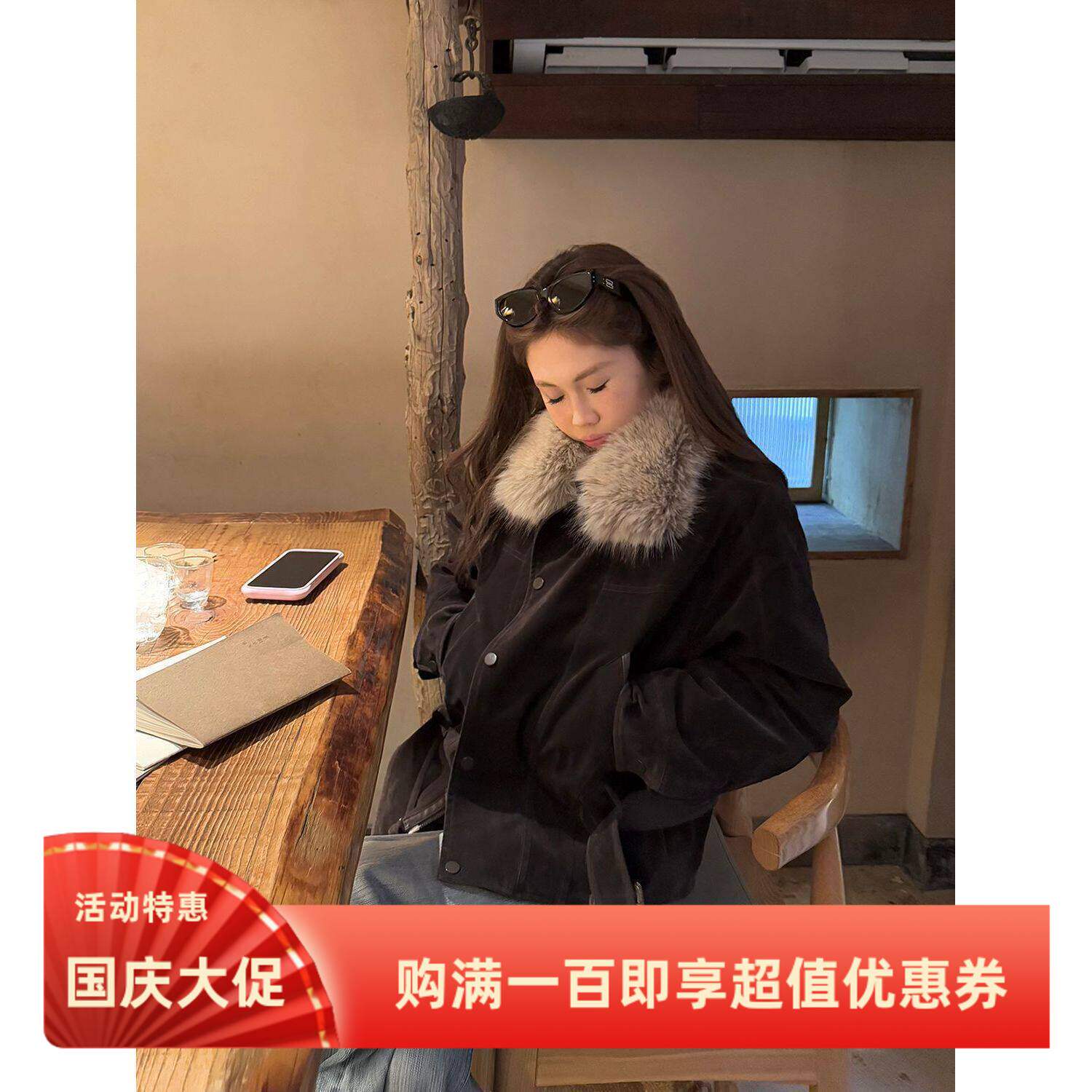 【巴黎雪夜】美式复古毛领外套冬季新款宽松百搭气质时尚夹克上衣