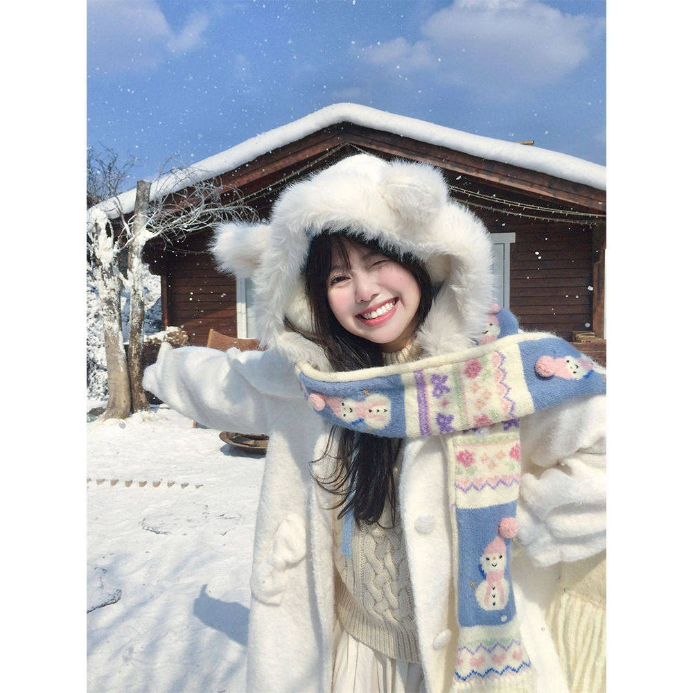 白色小熊 甜美学院风设计感毛呢外套秋冬新款氛围感中长呢子大衣