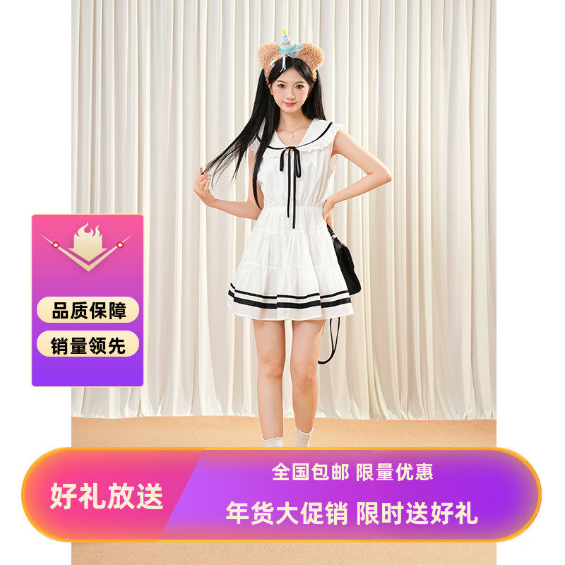 学院风小众蝴蝶结系带连衣裙女夏