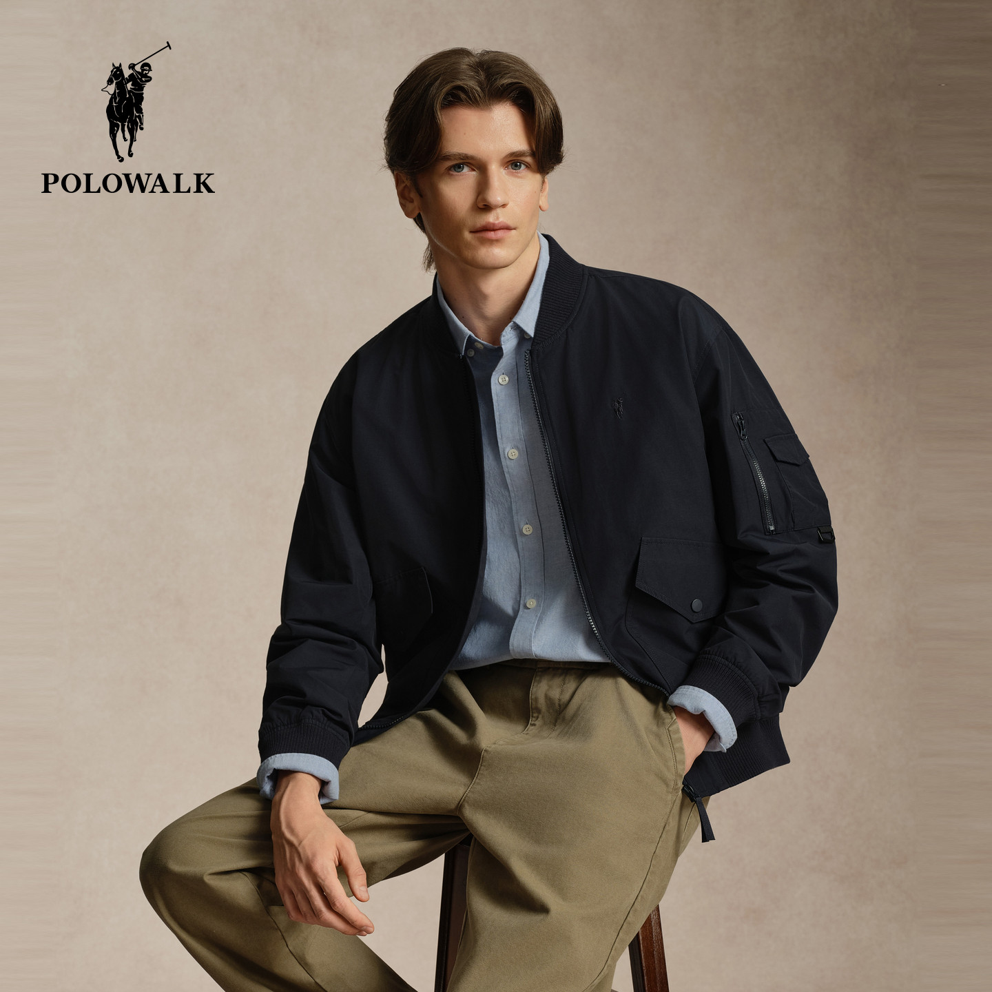 POLOWALK男装秋冬新品男式外套半拉链翻领休闲百搭通勤商务修身
