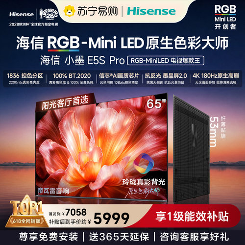 海信RGB-MiniLED电视小墨65E5S Pro 玲珑真彩背光 墨晶屏3891