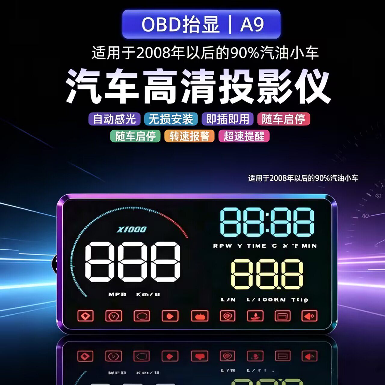 车载OBDHUD抬头显示器高清投影