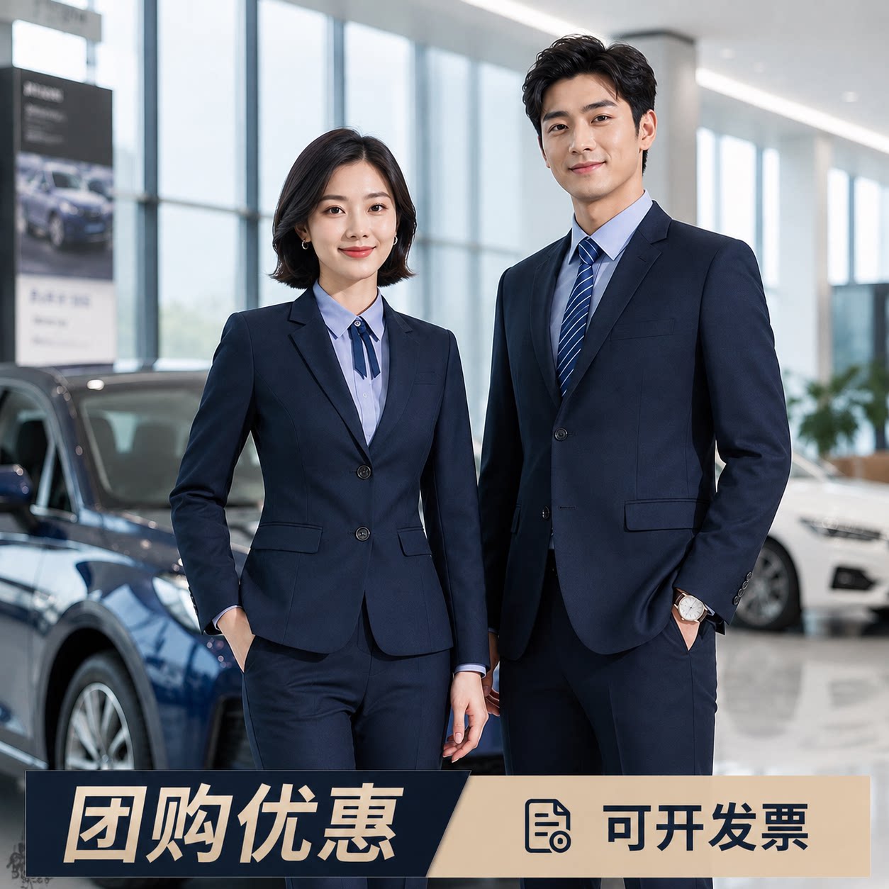 藏蓝色西装套装女银行4s店工作服职业正装西服售楼部酒店经理工装