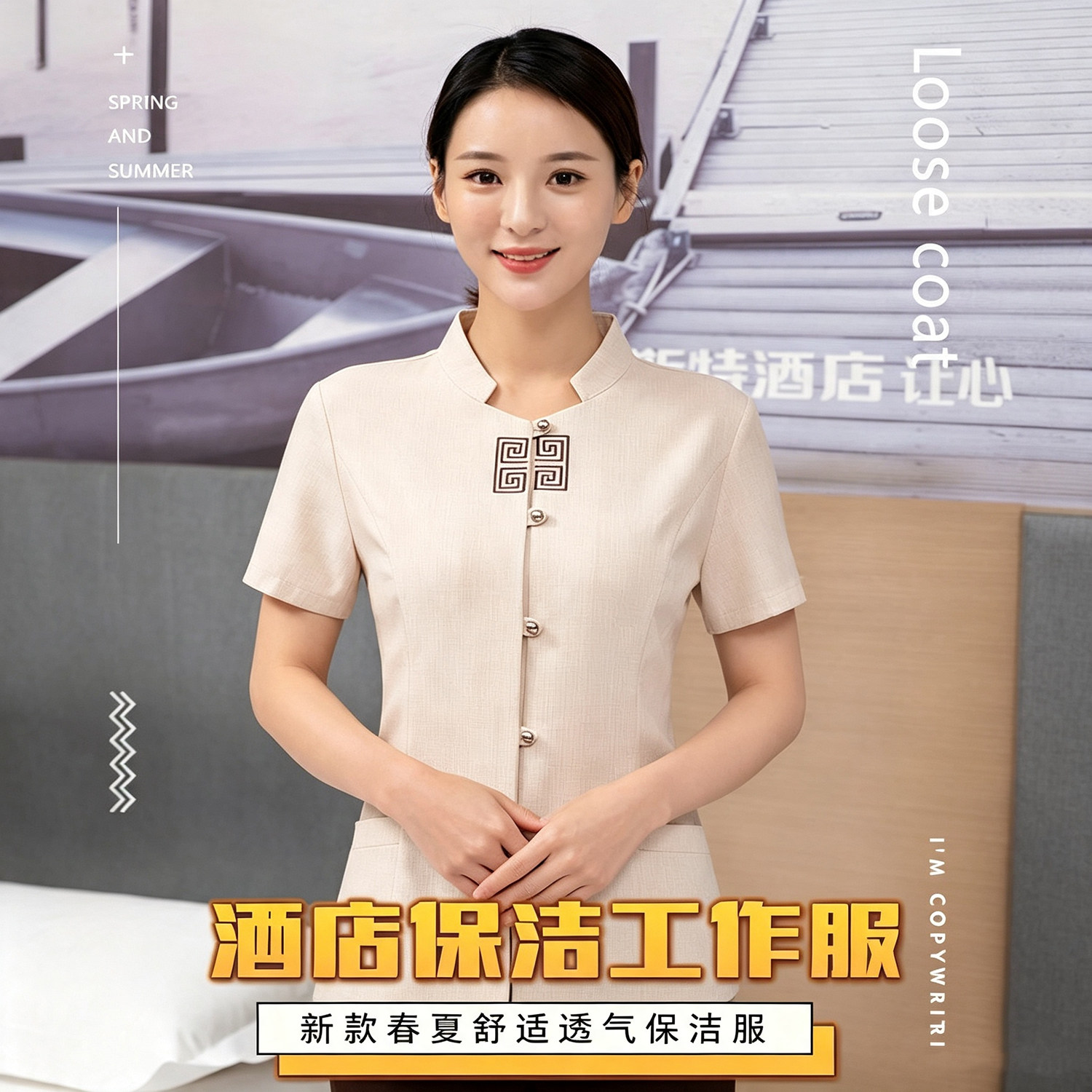 酒店养生馆服务生短袖职业工装