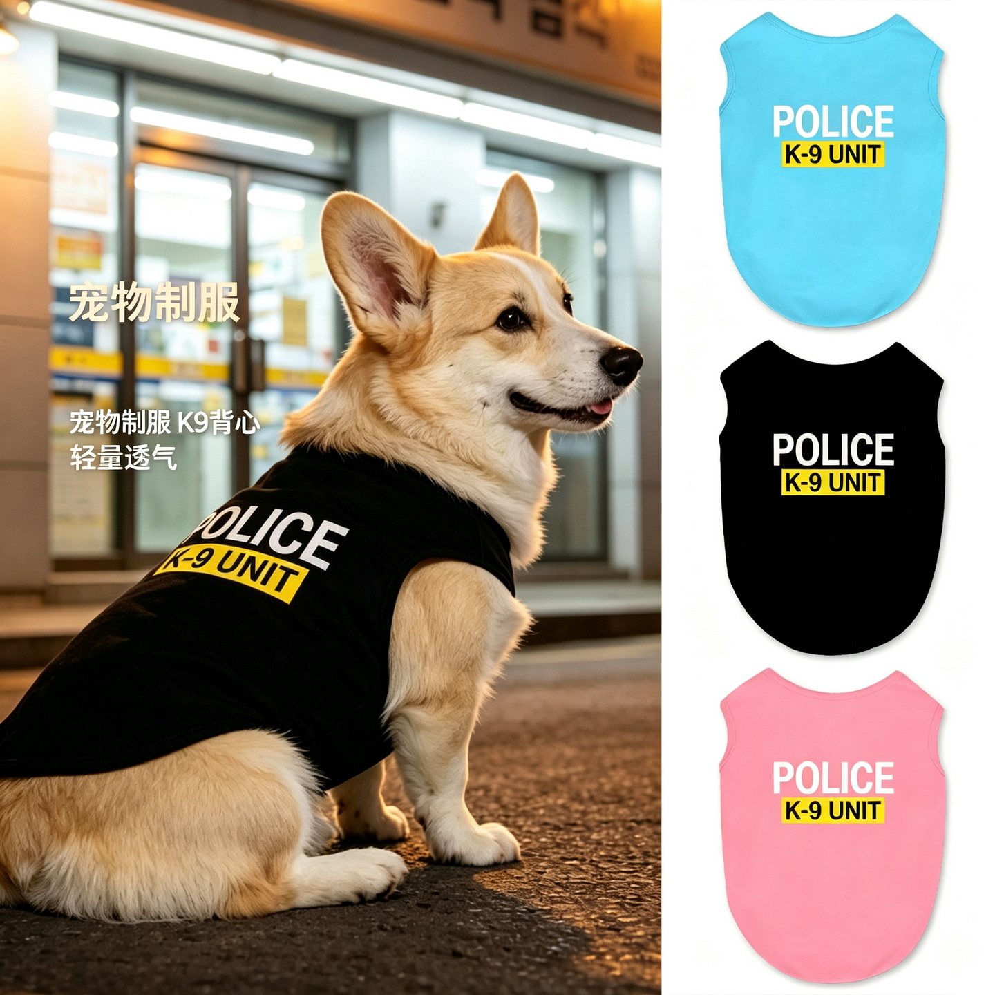 K9警犬主题宠物背心大中小型猫咪狗狗泰迪拉布拉多衣服透气防掉毛