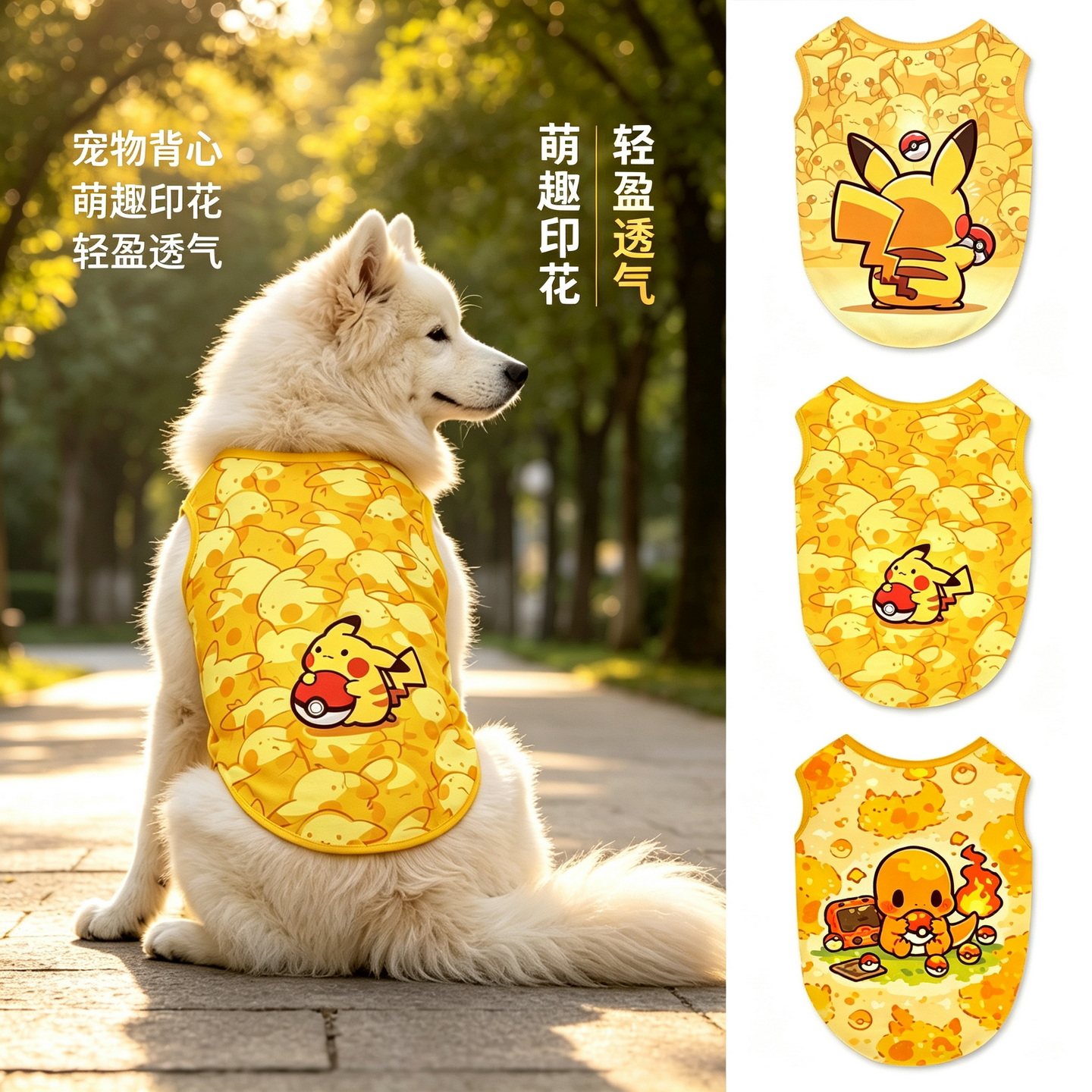 宝可梦Q版小火龙皮卡丘宠物背心大中小型猫咪狗狗衣服透气防掉毛