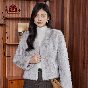 兽王金貂绒外套女秋季 淑女千金风环保毛仿皮草外套大衣 新款